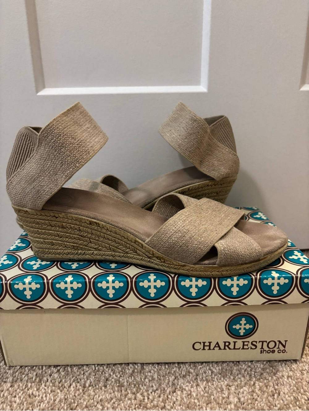 CHARLESTON SHOE CO. Beige Crisscross Ankle-Strap Sandals - Picture 4 of 8